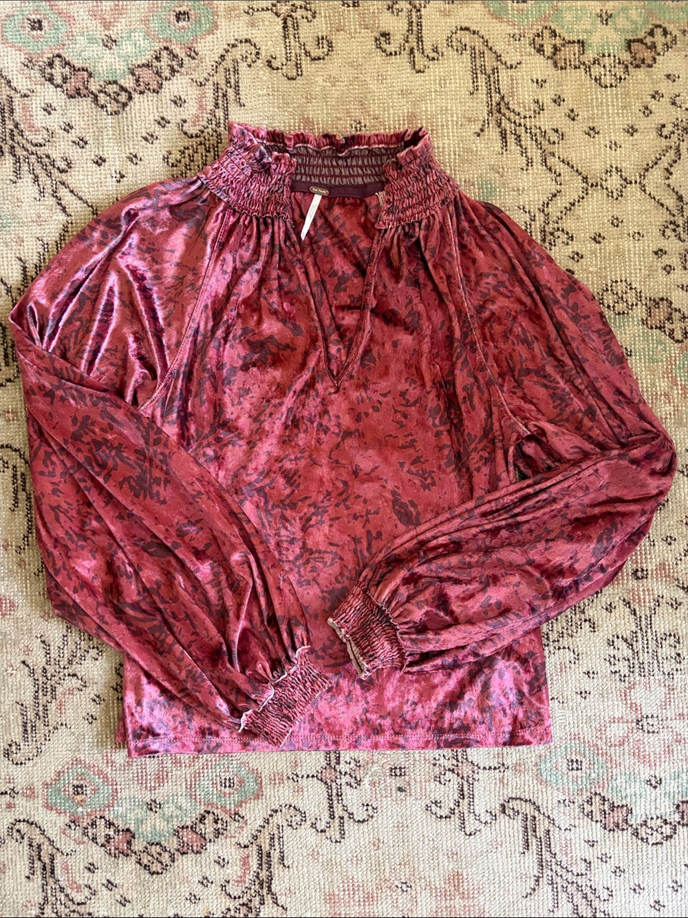 Women's Smocked Neck Velvet Blouse